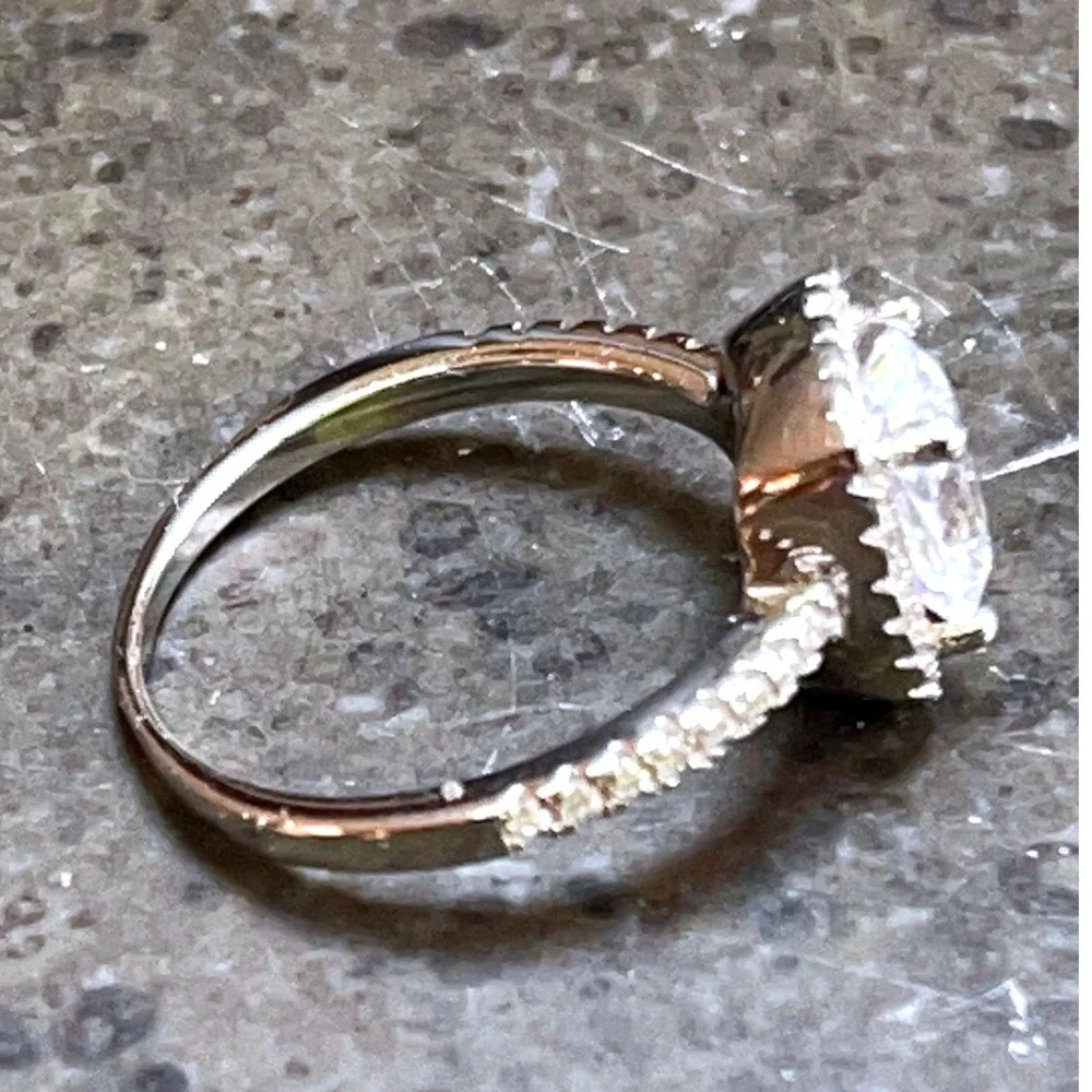 Sterling Silver Cushion-Cut Halo CZ Engagement Ring -Size 6 -7g‎